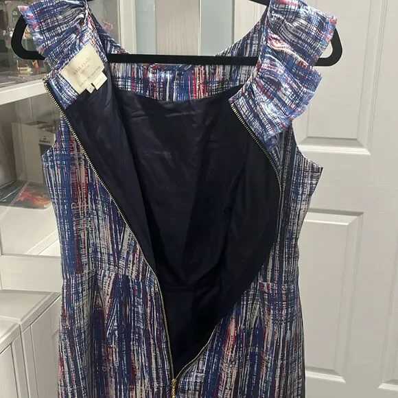 KATE SPADE Silk Shift Dress Ruffle Neckline Multicolor Sleeveless, Size 6 - Picture 10 of 11